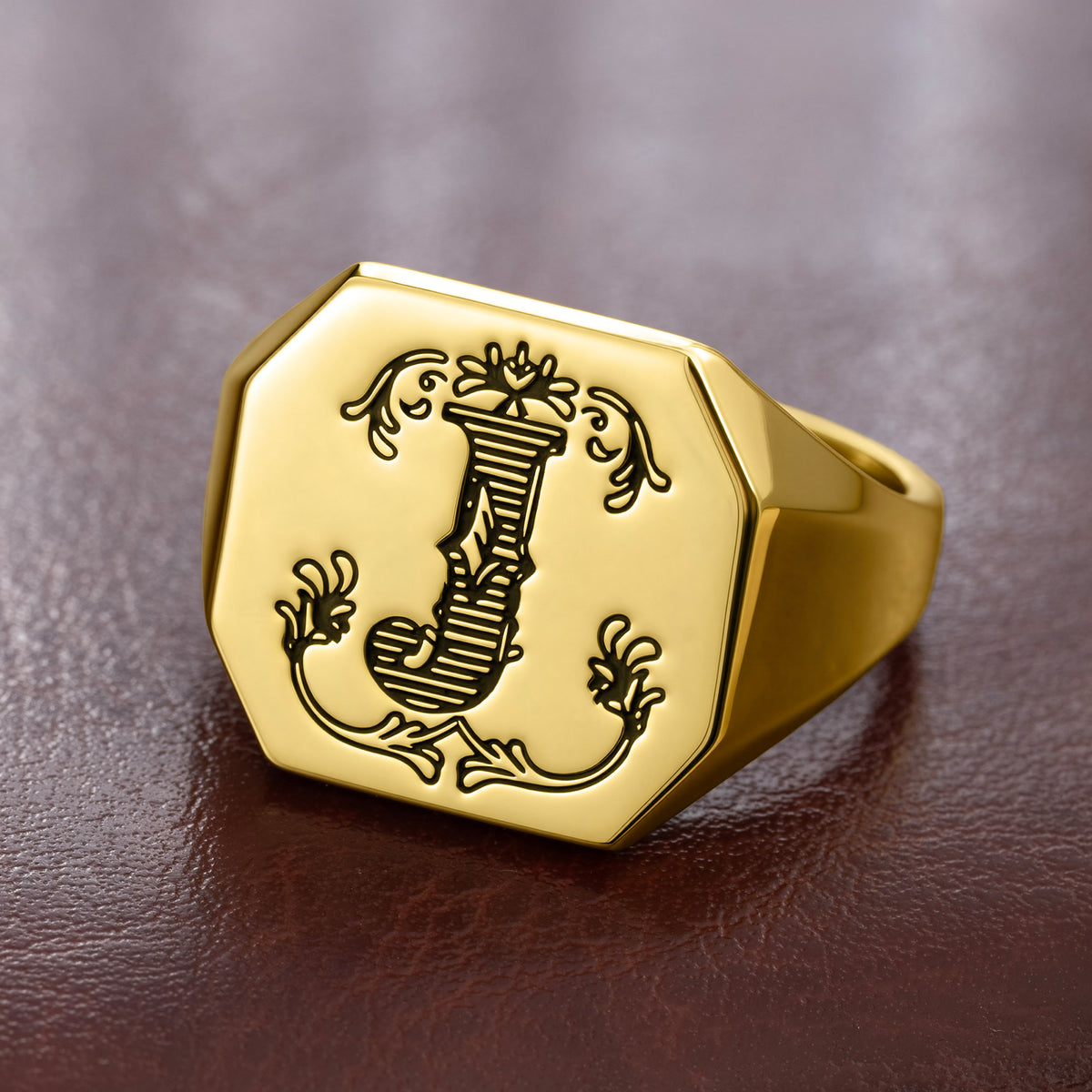 Personalized Victorian Vintage Sterling Silver Stamp Ring with Initial and Text Daily Wear Anniversary Birthday Gift for Dad Man