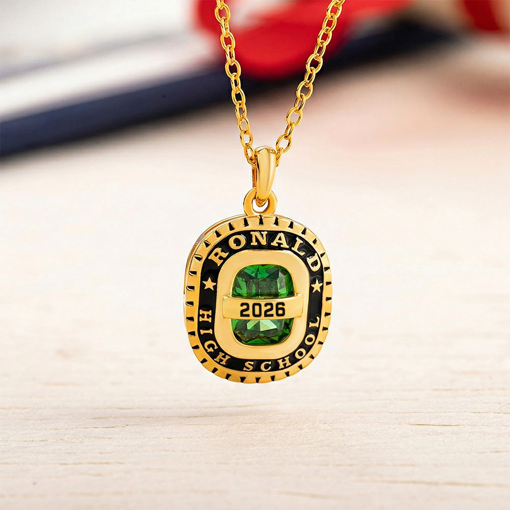 Personalized Birthstone Shield Badge Sterling Silver Necklace with Text Dainty Jewelry Class of 2026 Graduation Gift for Graduates Friends Classmates