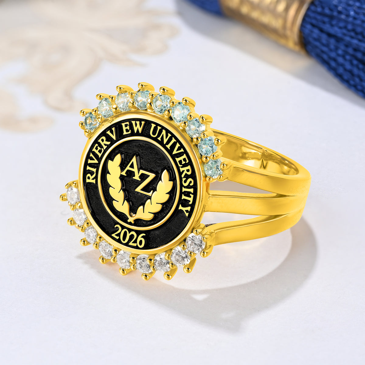 Personalized Birthstone Initial Graduation Signet Ring with Year and Text Graduation Keepsake Gift for University Graduates