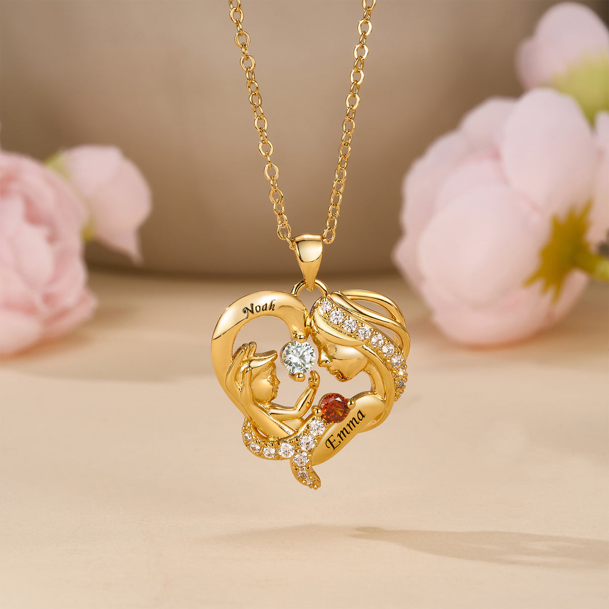 Personalized Dainty Mother and Child Birthstone Necklace with Engraved Mom and Kid Name Birthday Mother's Day Gift for Mom Grandma Woman