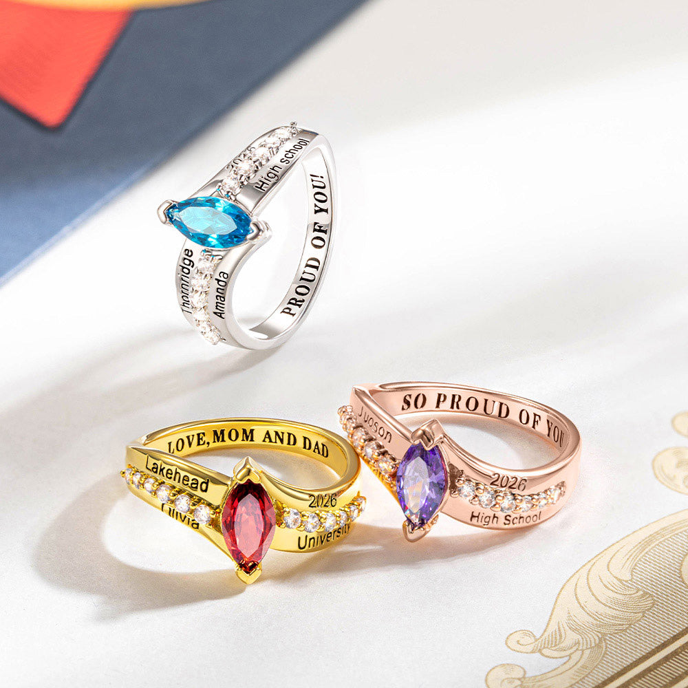 Personalized Birthstone Ring with Zircon Class of 2026 Engraved Mementos Jewelry Graduation Gift for Women