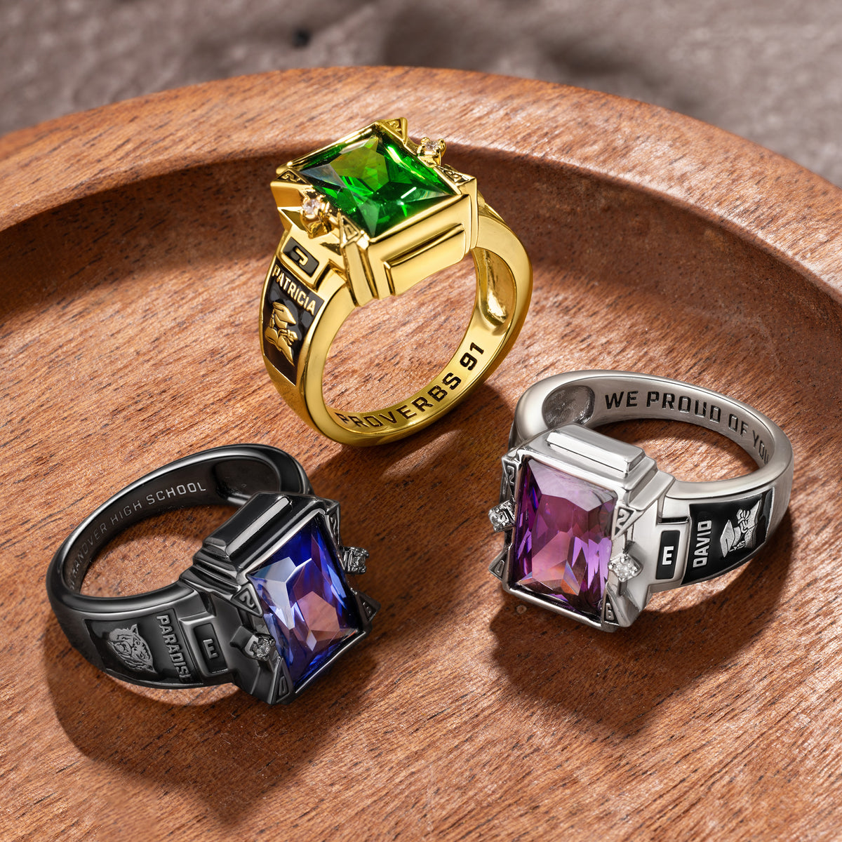 Personalized Birthstone Graduation Symbol Sterling Silver Man Ring with Text and Year Graduation Ceremony Party Gift for Graduates
