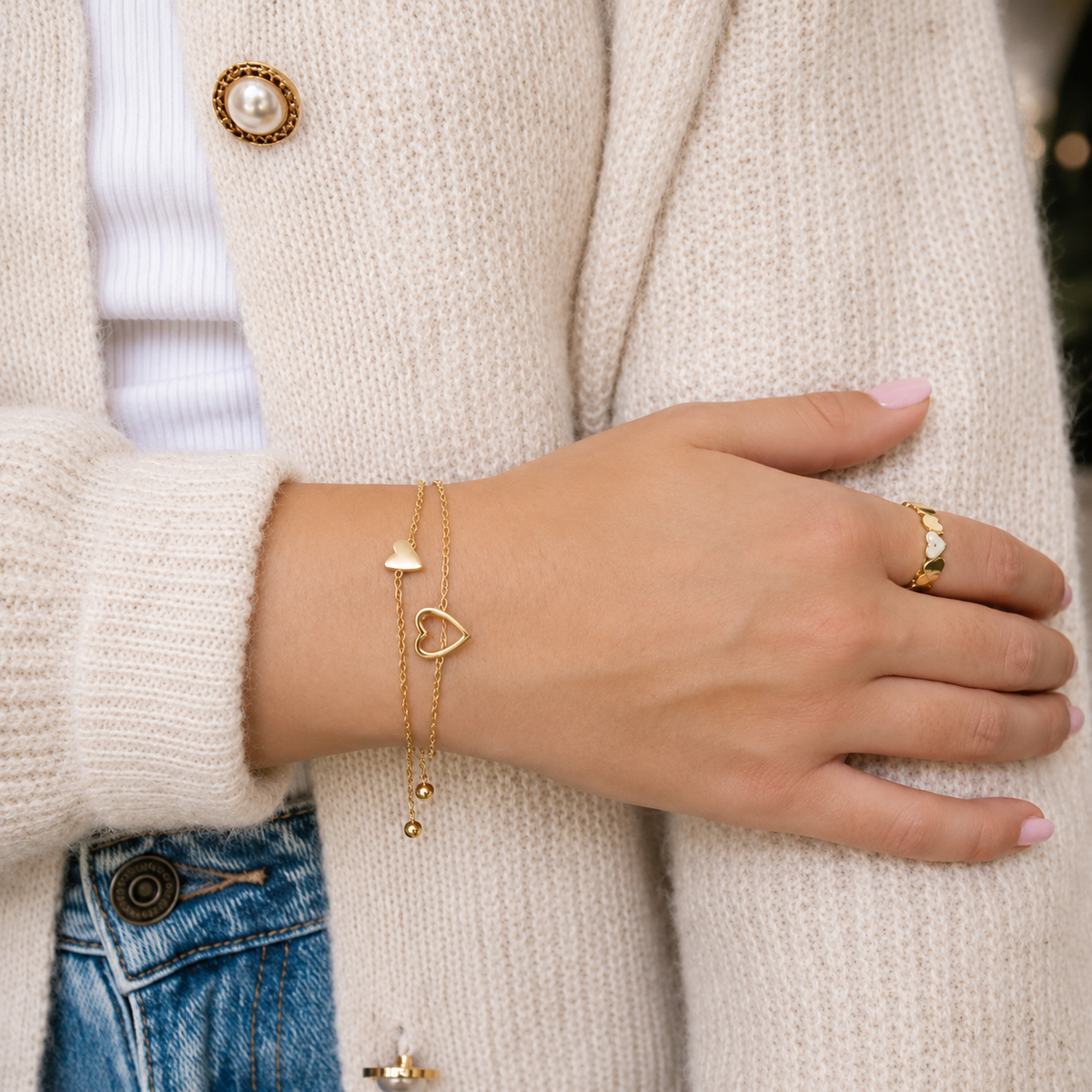 For My Daughter · 18k Gold-Plated Interlocking Hearts Bracelet
