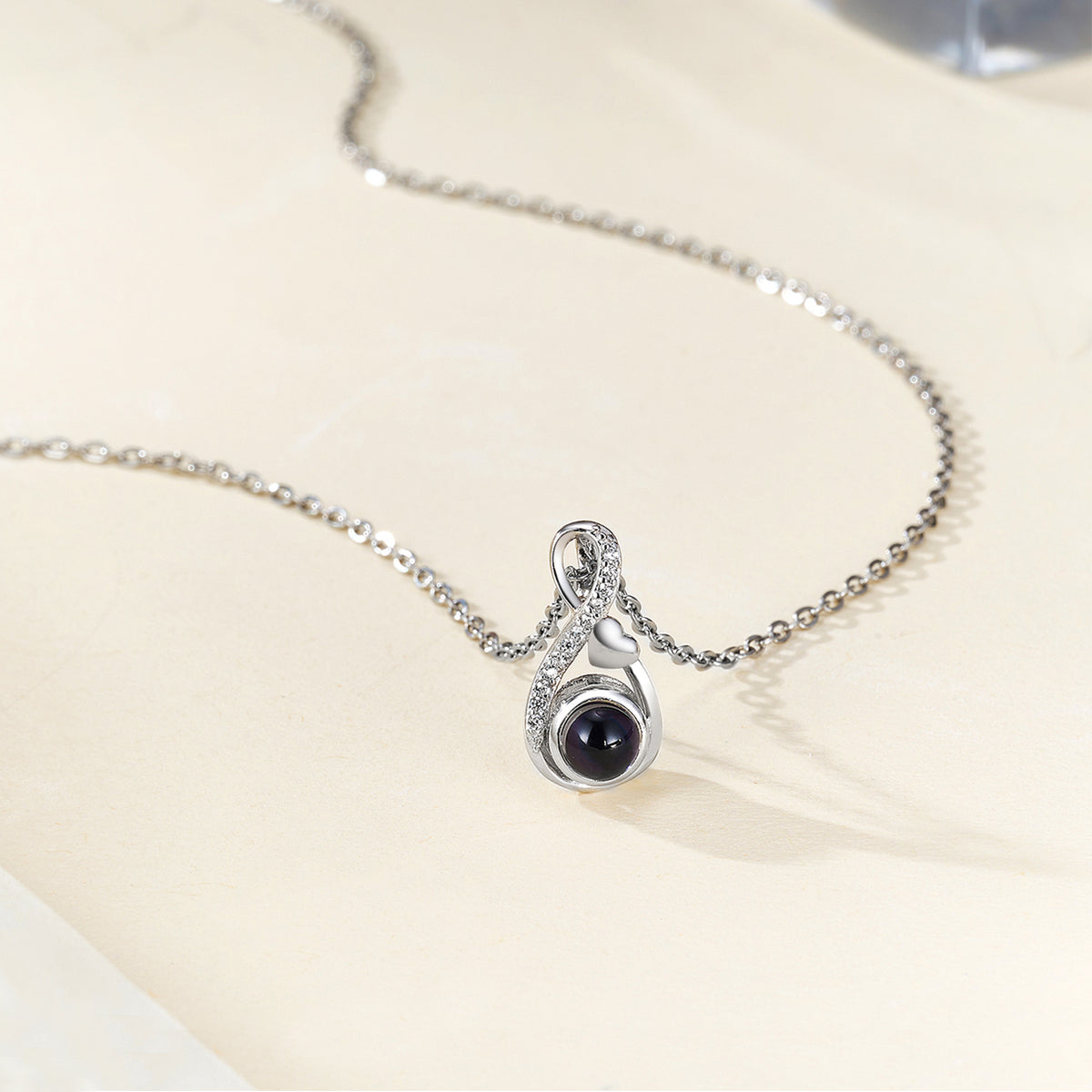 Personalized Infinity Photo Projection Zircon Necklace with Heart Dainty Jewelry Anniversary Birthday Memorial Gift for Women