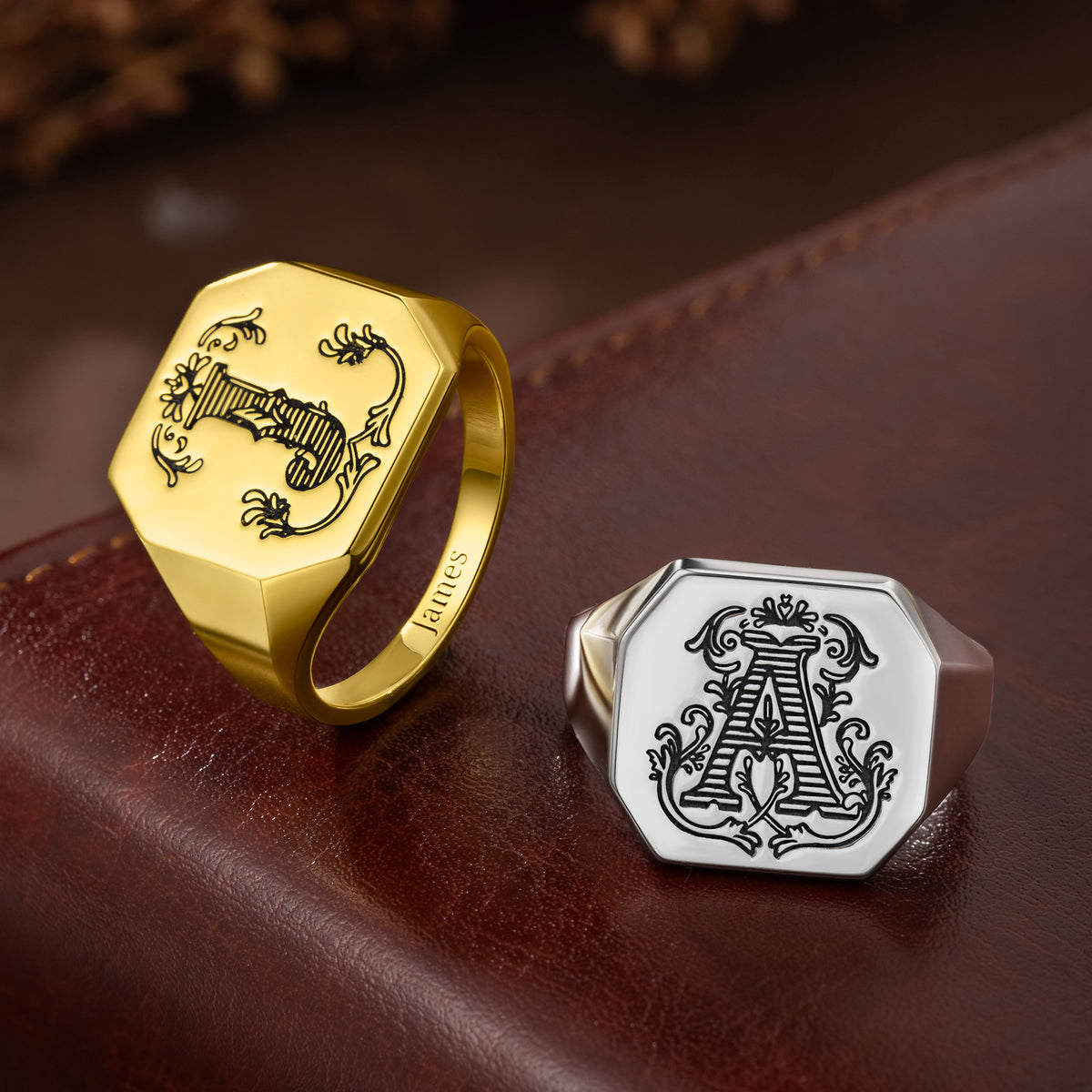 Personalized Victorian Vintage Sterling Silver Stamp Ring with Initial and Text Daily Wear Anniversary Birthday Gift for Dad Man