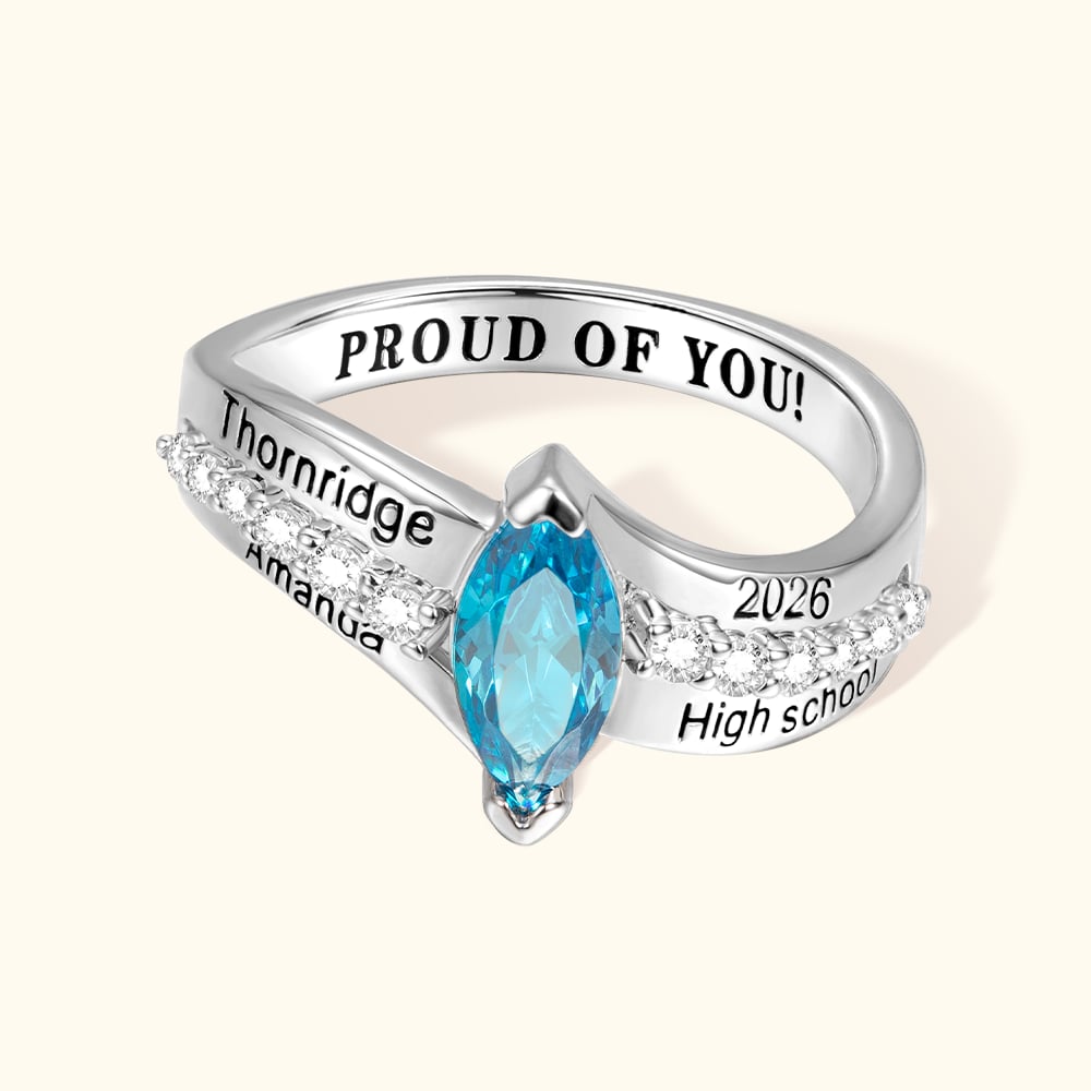 Personalized Birthstone Ring with Zircon Class of 2026 Engraved Mementos Jewelry Graduation Gift for Women