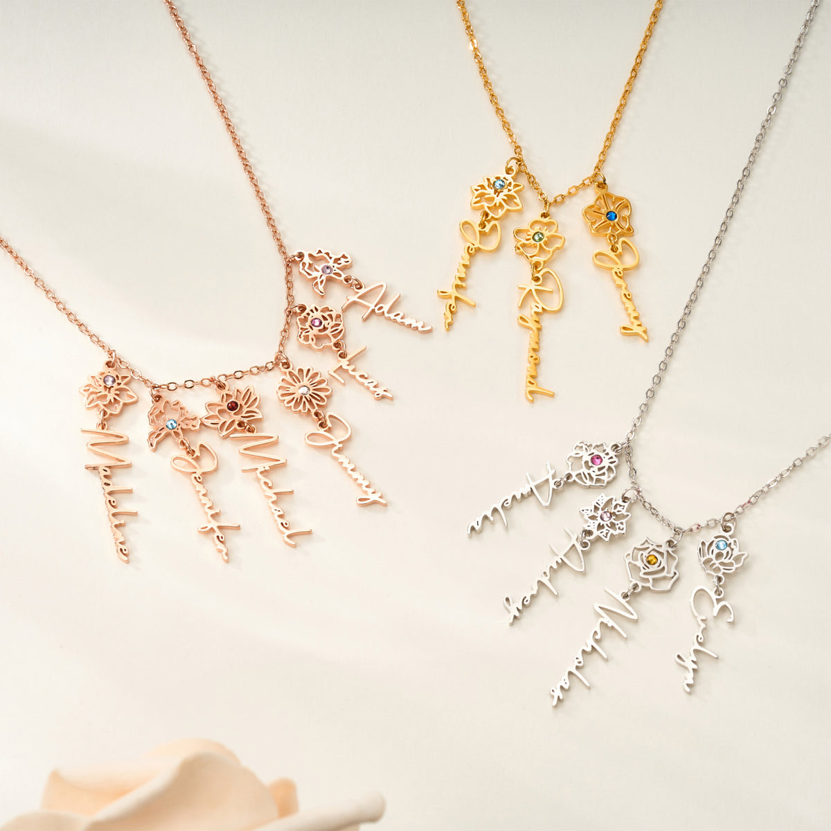 Personalized 1-8 Birth Flower Birthstone Necklace with Name Dainty Jewelry Birthday Anniversary Christmas Gift for Grandma Mom Women