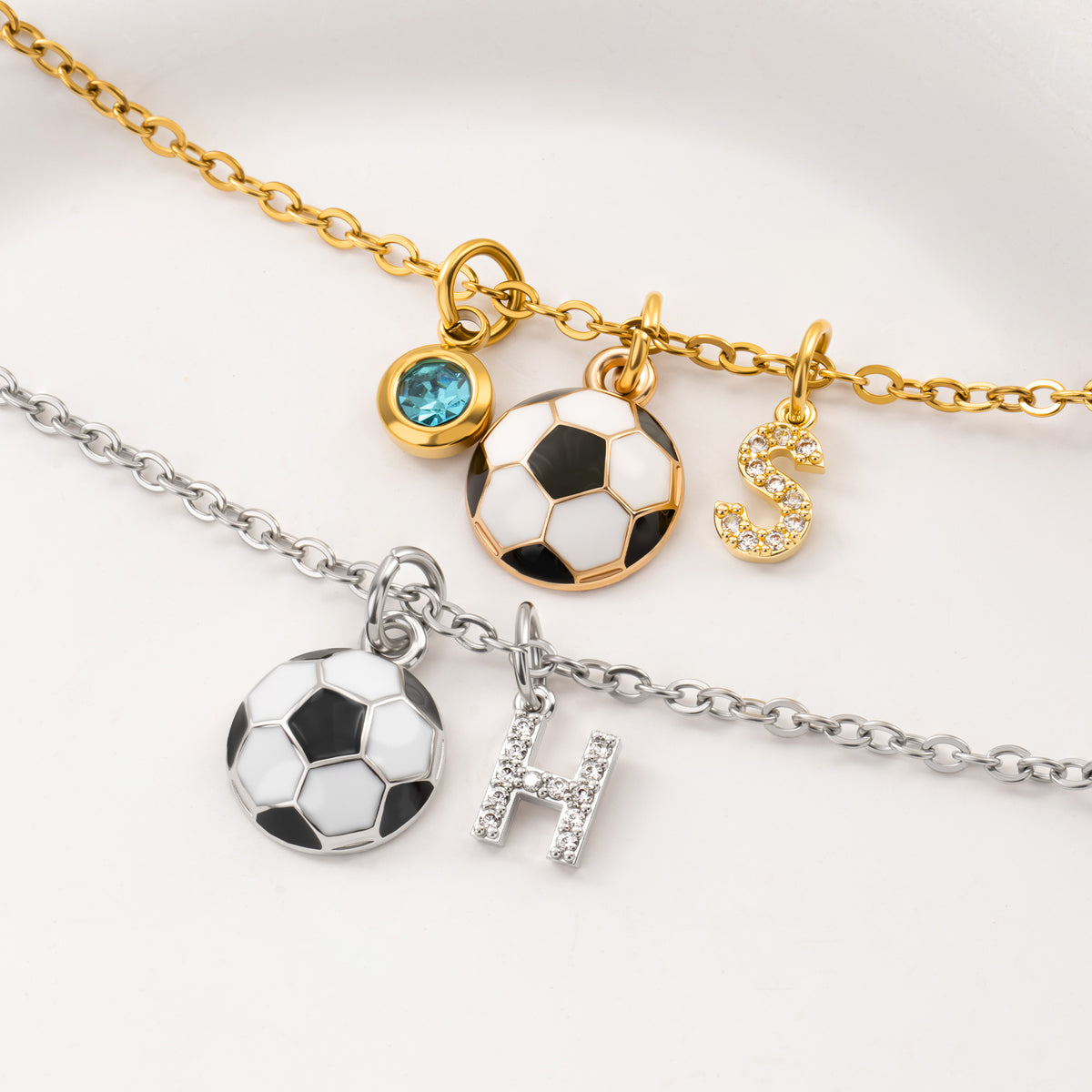 Personalized Dainty Soccer Initial Necklace with Birthstone Game Day Sport Party Gift for Soccer Player Lover