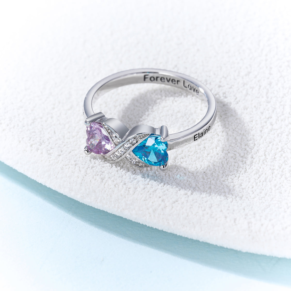 Personalized Heart Birthstones Infinity Ring with Engraved Names and Text Birthday Anniversary Engagement Gift for Women