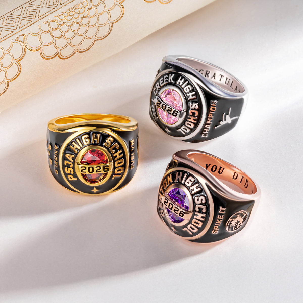 Personalized Birthstone Zodiac Graduation Signet Ring with Engraved Name and Text Graduation Keepsake Gift for High School University Graduates