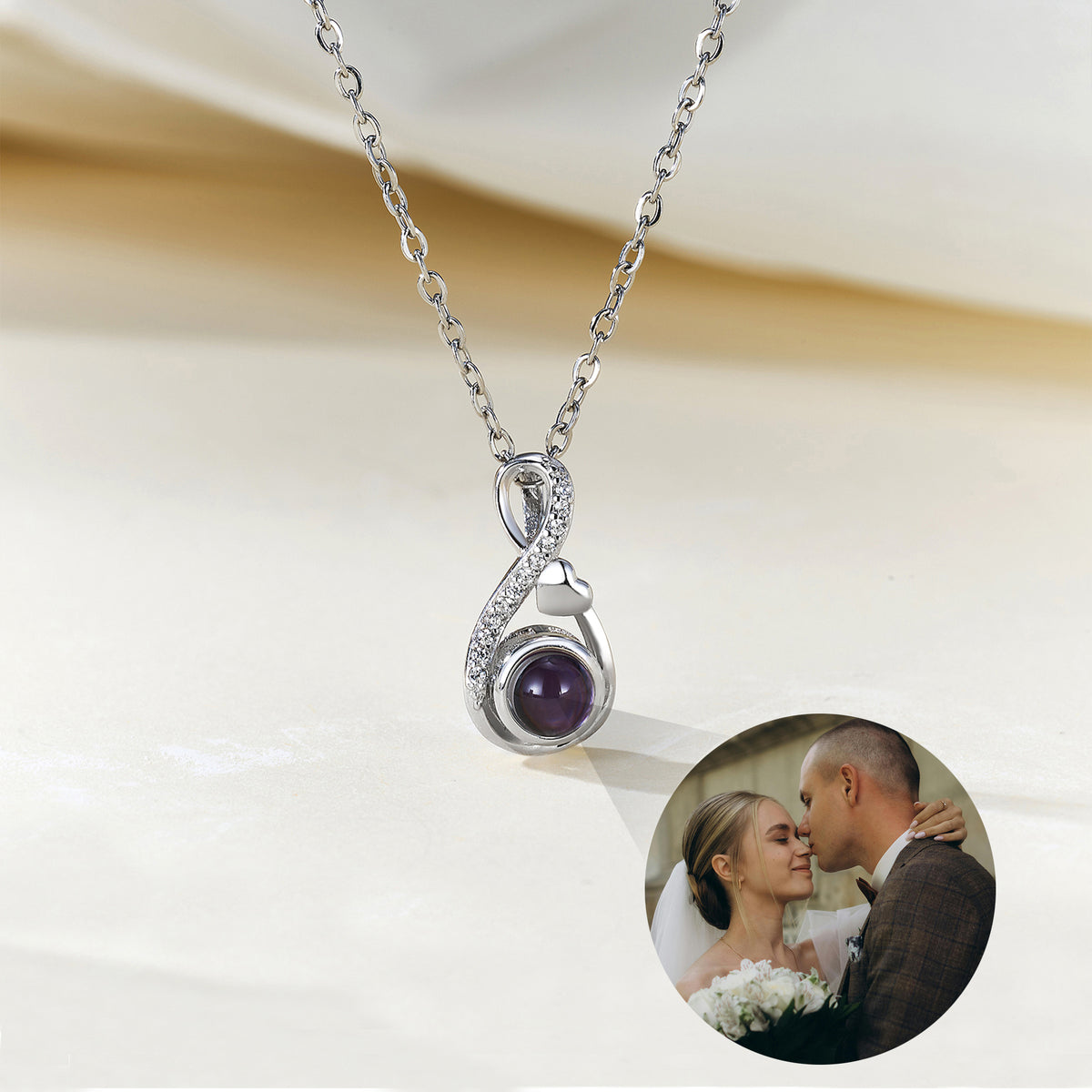 Personalized Infinity Photo Projection Zircon Necklace with Heart Dainty Jewelry Anniversary Birthday Memorial Gift for Women